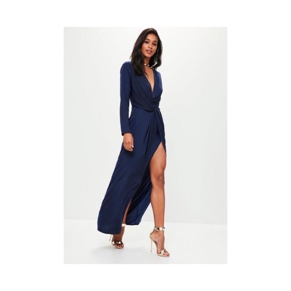 Missguided Dresses & Skirts - Missguided Navy Wrap Maxi Dress